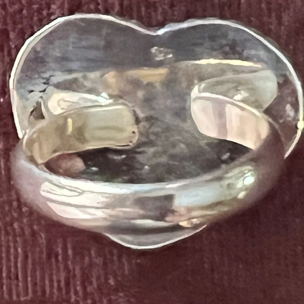 Kingman Turquoise Heart Ring With Copper In Sterling Silver. Large Stone.